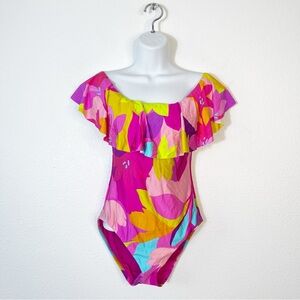 NEW Trina Turk Lilleth Ruffle One-Piece Swimsuit Off the Shoulder Size 6